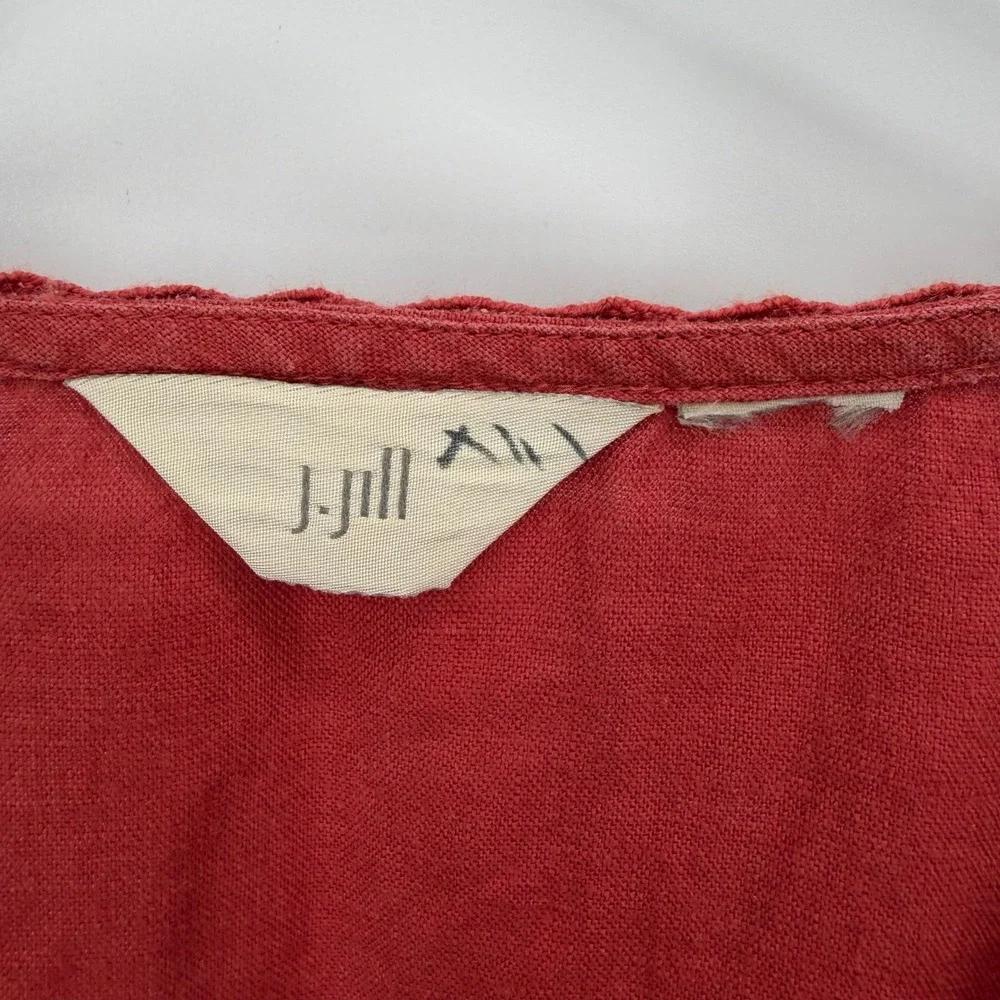 J. Jill Red Linen Blend Crochet Trim Tunic Top Size 3X Button V-Neck Lagenlook - Picture 5 of 9
